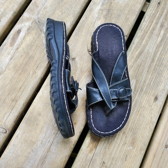 Vintage 90s y2k Lower East Side Chunky Lug Sole Jammer Platform Slide Sandals - Picture 1 of 7